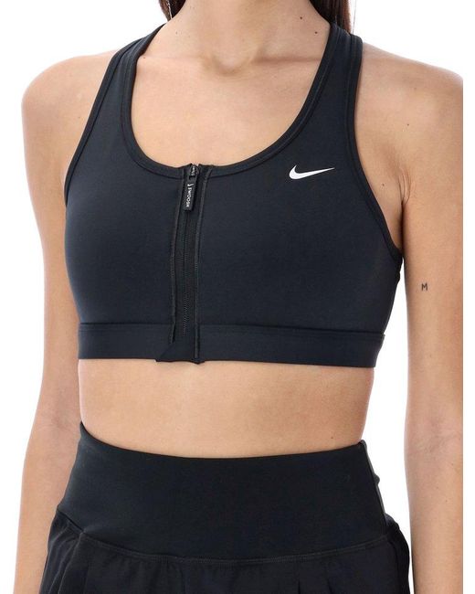 Nike Black Swoosh Front Zipped Medium-support Sports Bra