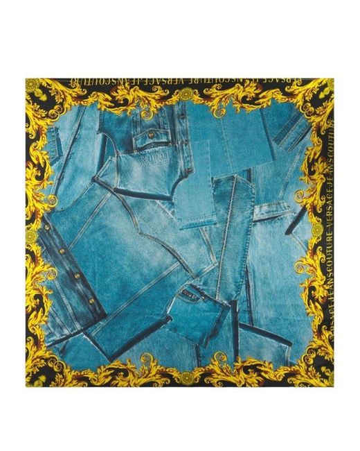 Versace Blue Denim-printed Square Scarf