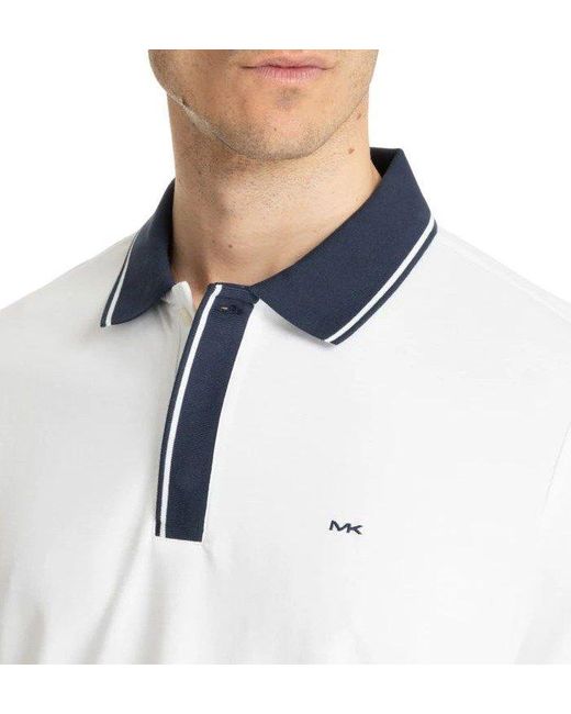 Michael Kors White Logo Embroidered Straight Hem Polo Shirt for men