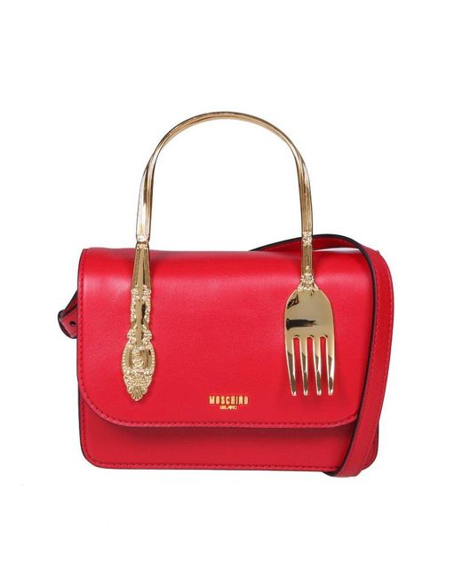 Moschino Red Fork Detailed Mini Top Handle Bag