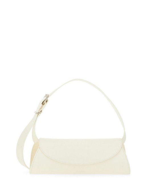 Jil Sander White Cannolo Logo Embossed Small Tote Bag