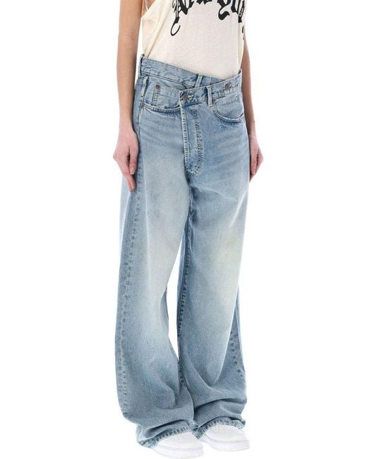 R13 Blue Crossover Waist Wide Leg Jeans