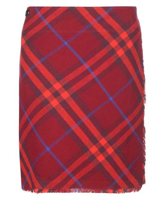 Burberry Red Check Pattern Wool Kilt