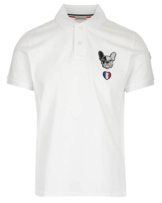 Moncler Cotton Dog Patch Polo Shirt in White for Men | Lyst