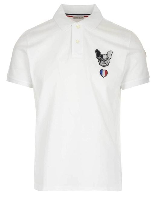 Moncler Cotton Dog Patch Polo Shirt in White for Men | Lyst