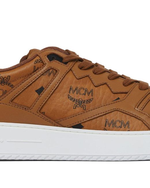 MCM Brown Neo Derby Visetos Lace-Up Sneakers for men