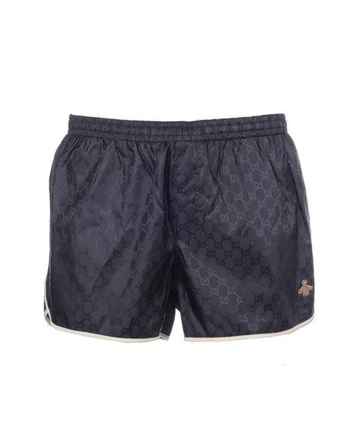Gucci Blue Bee Embroidered Swim Shorts for men