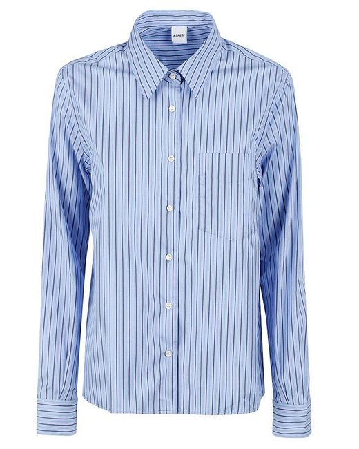 Aspesi Blue Striped Buttoned Shirt