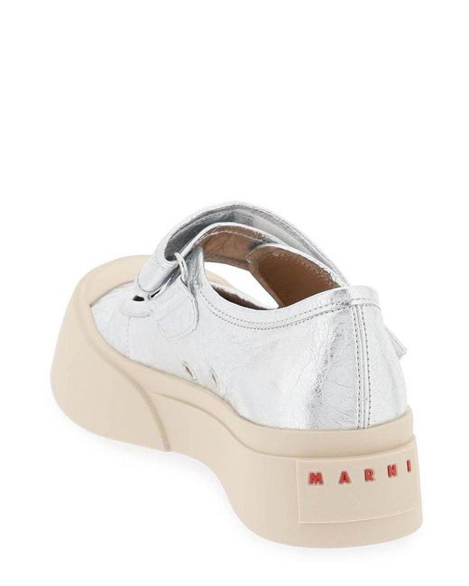 Marni White Mary Jane Metallic Wrinkled Sneakers