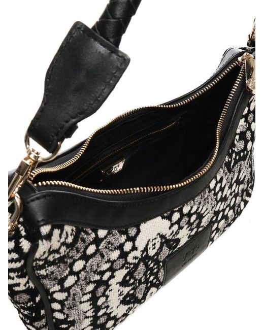 V73 Black Pattern Intarsia-Knit Zipped Shoulder Bag