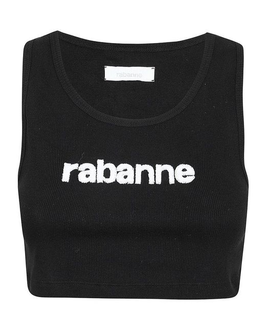 Rabanne Black Logo Flocked Cropped Top