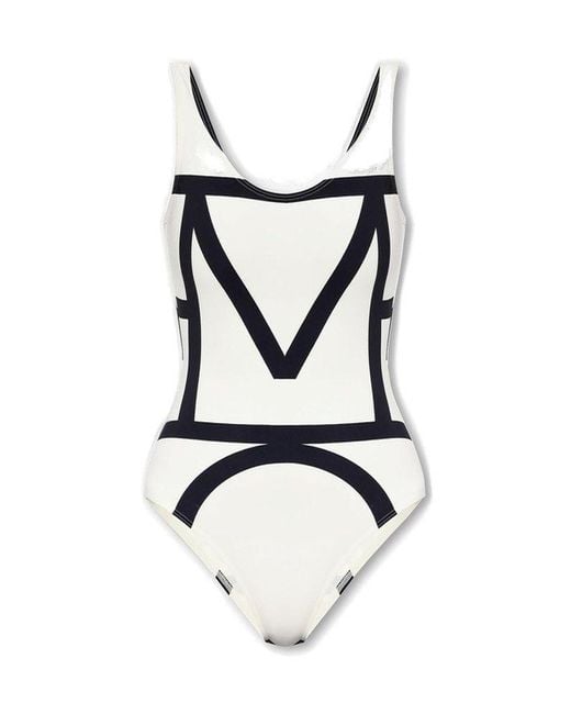 Totême  White Monogrammed One Piece Swimsuit