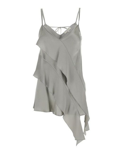Antonelli Gray Danimarca Top With Asymmetric Ruffle