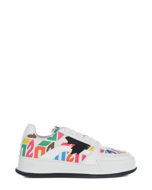 DSquared² White Logo Printed Lace-up Sneakers for men
