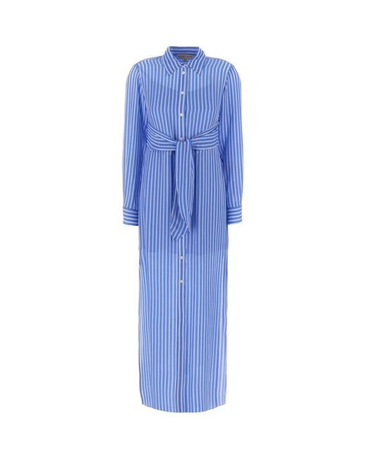 Michael Kors Blue Striped Georgette Tie-front Shirt Dress