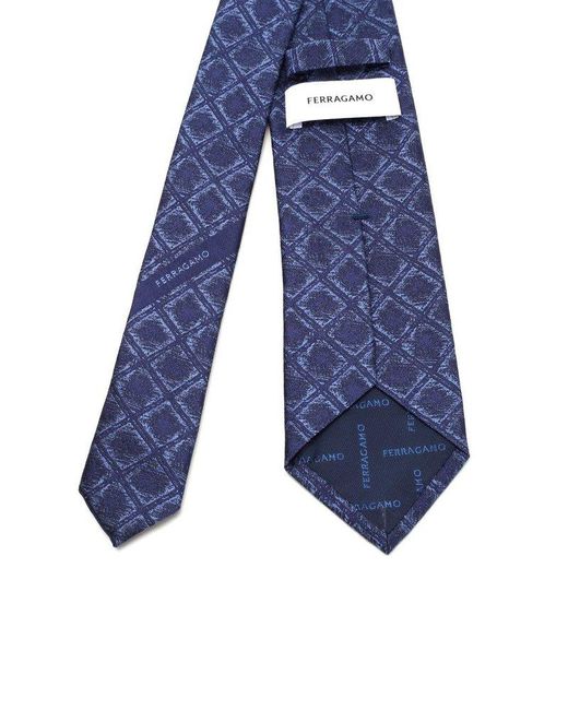 Ferragamo Blue Checked Pointed-tip Tie for men
