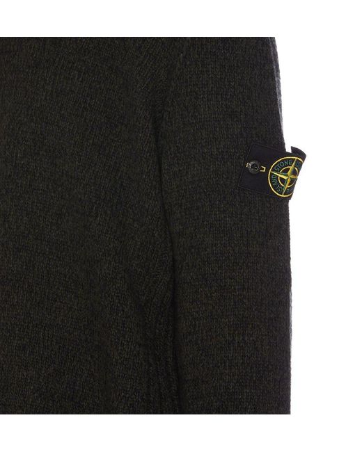 Stone Island Black Compass Patch Drawstring Knitted Hoodie for men