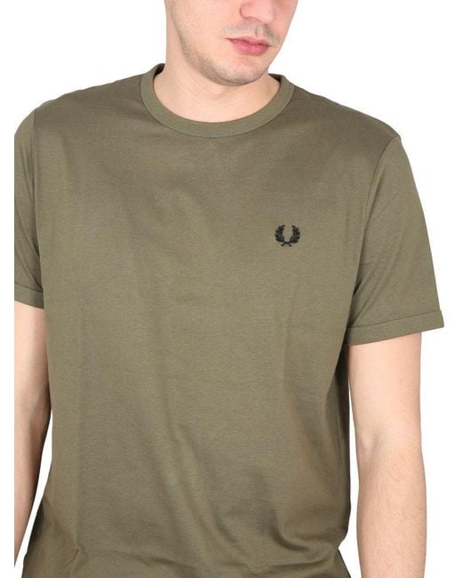 Fred Perry Green T-Shirt With Logo Embroidery for men
