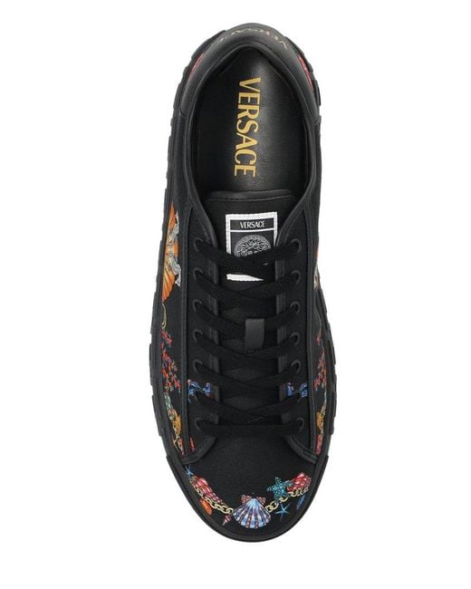 Versace Black Coral Theatre Greca Lace-Up Sneakers for men