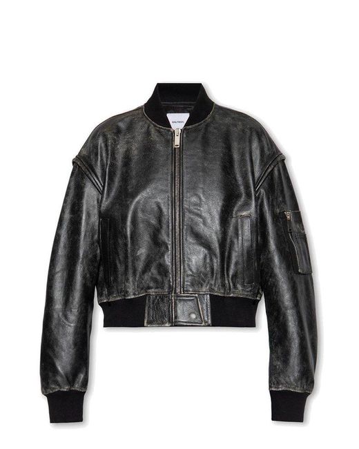 Halfboy Distressed Cropped Bomber Leather Jacket in Black | Lyst