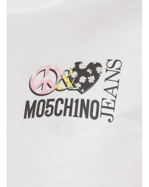 Moschino White Jeans Logo-printed Crewneck T-shirt