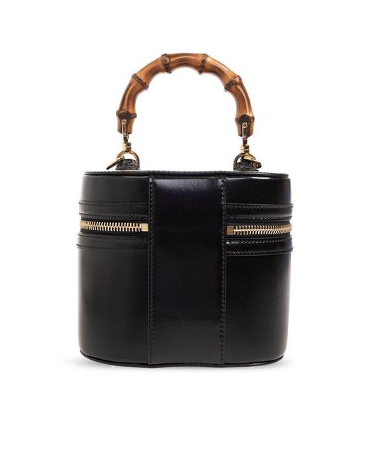 Gucci Bamboo Logo Plaque Mini Top Handle Bag in Black Lyst