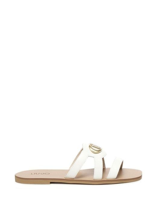 Liu Jo White Logo Plaque Slip-On Sandals