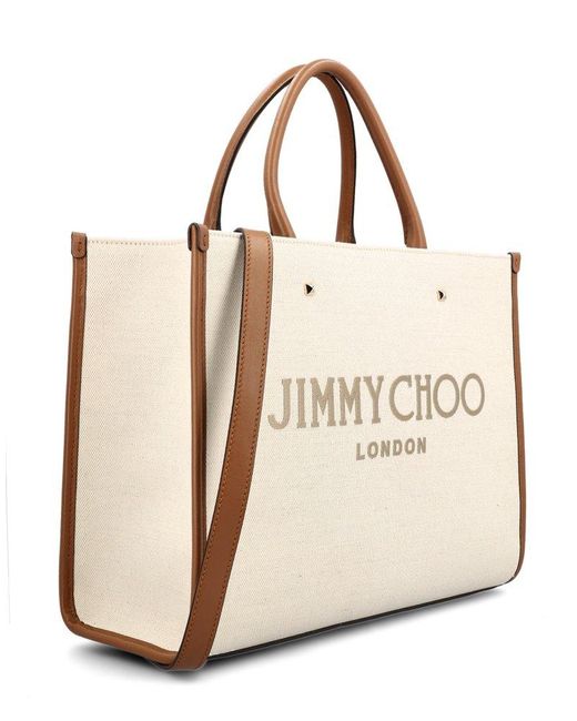 Jimmy Choo Natural Avenue Logo Embroidered Medium Tote Bag