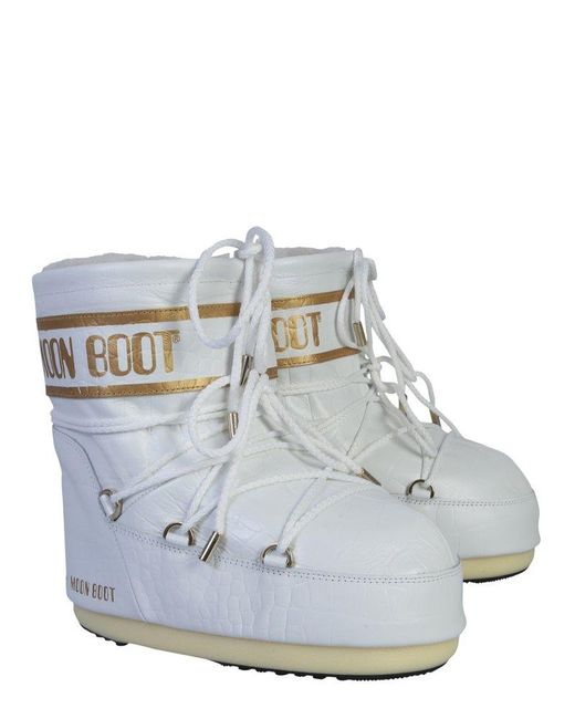 Moon Boot White Logo Printed Padded Lace-up Boots
