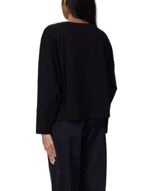 Elisabetta Franchi Black Long-Sleeved V-Neck T-Shirt