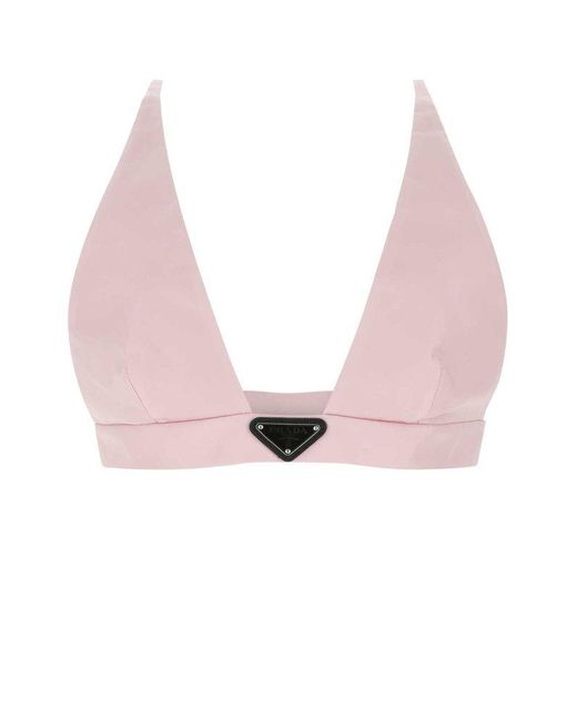Prada Pink Logo-plaque V-neck Bralette