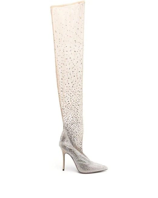 Gedebe White Logan Cuissarde Pointed Toe Boots