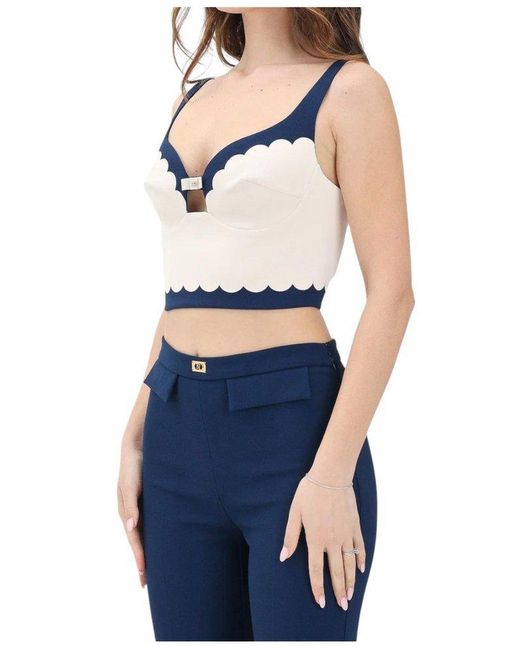 Elisabetta Franchi Blue Logo-Patch Sleeveless Top