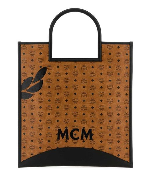 MCM Black Printed Canvas Xl Aren Shopping Bag