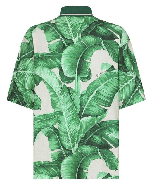 Dolce & Gabbana Green Banana Tree Printed Oversize Polo Shirt for men