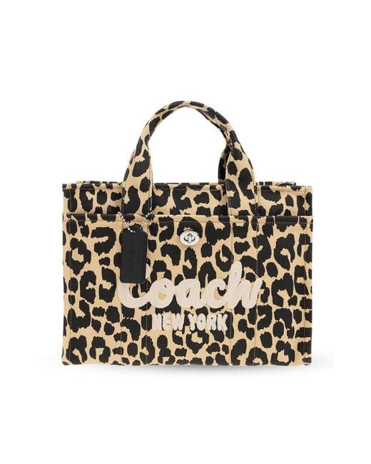 COACH Black Leopard Printed Top Handle Tote Bag