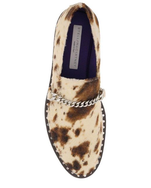 Stella McCartney Brown Falabella Animal-printed Chain-linked Loafers