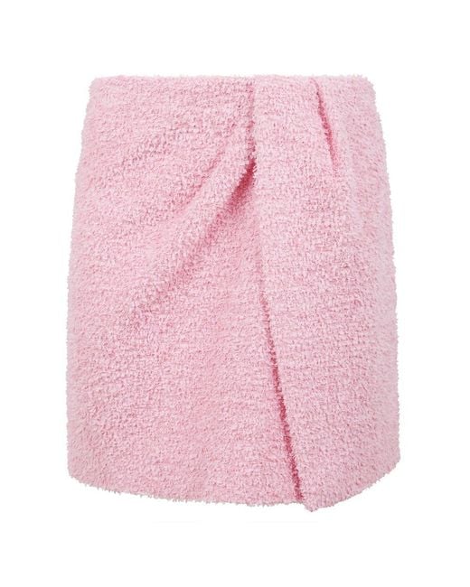 MSGM Pink Logo Patch Draped Midi Skirt