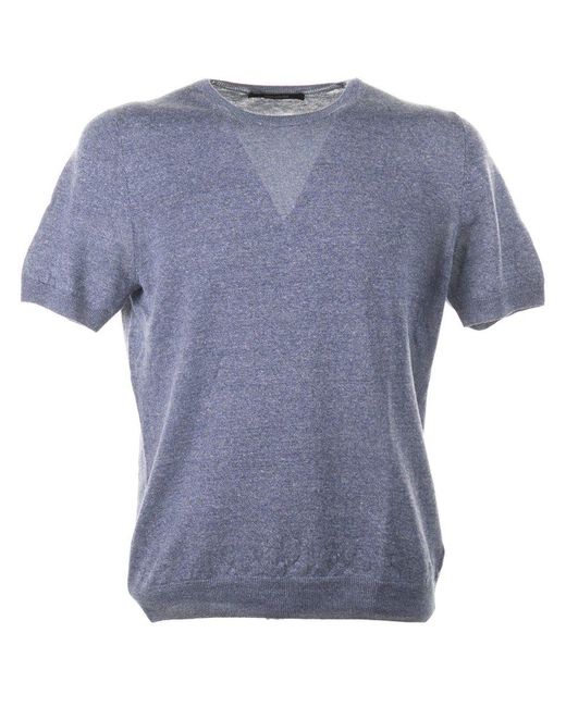 Tagliatore Blue Short-sleeved Fine-knit T-shirt for men