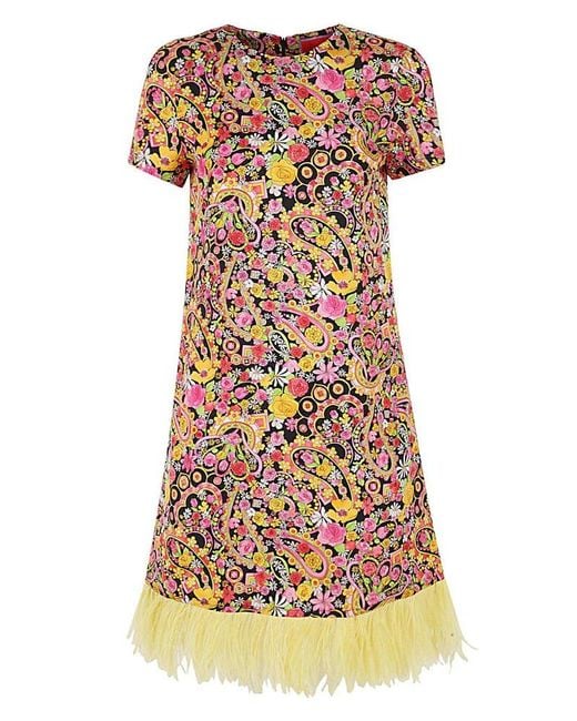 LaDoubleJ White Twill Silk Mini Swing Dress With Feathers