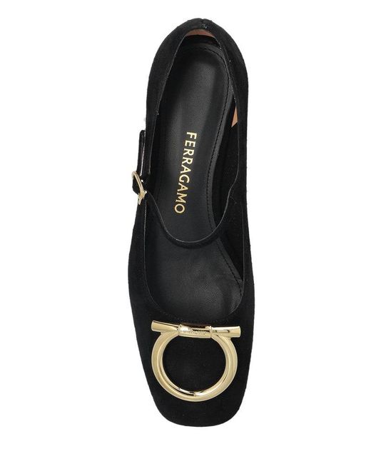 Ferragamo Black Gancini Plaque Heeled Pumps