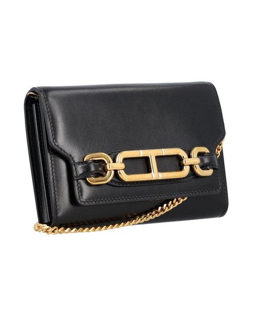 Tom Ford Black Logo Plaque Chain Linked Clutch Bag