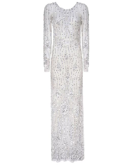 retroféte White Cherri Sequin Crochet Dress