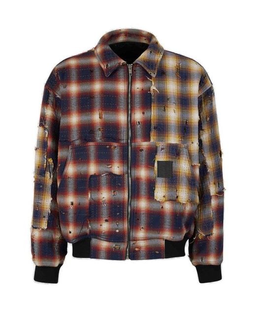 Givenchy Brown Checked Distressed Bomber Jacket for men
