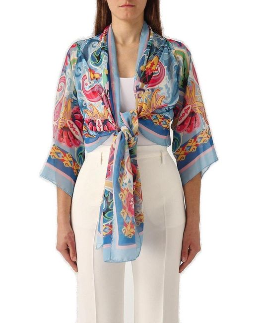 Etro Blue Allover Printed Open Front Jacket