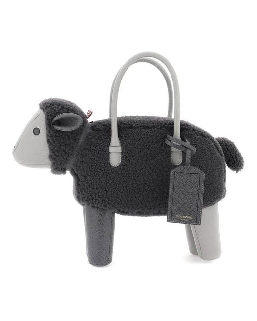 Thom Browne Black Sheep-shaped Zip-up Tote Bag