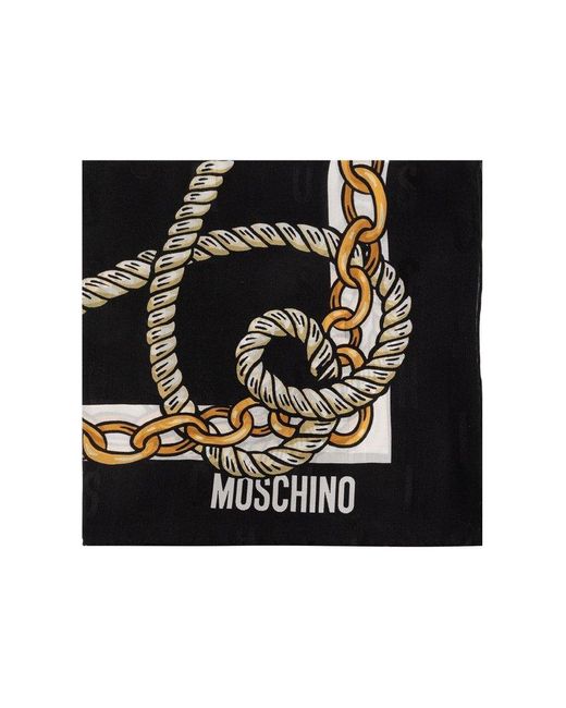 Moschino Black Printed Silk Scarf,