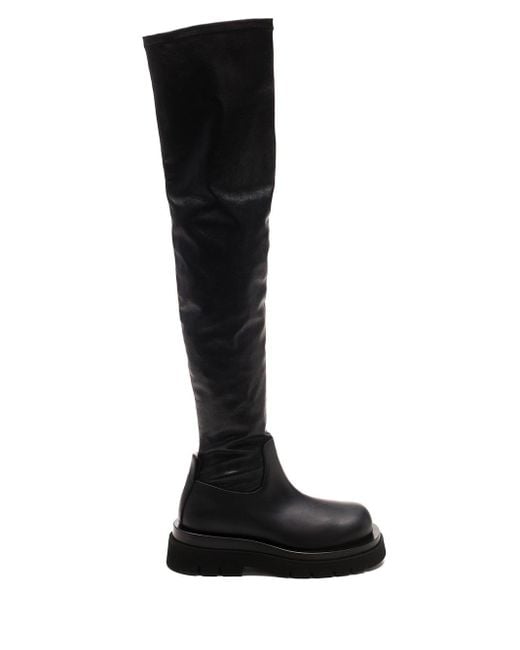 Bottega Veneta Black Rubber-trimmed Leather Over-the-knee Boots