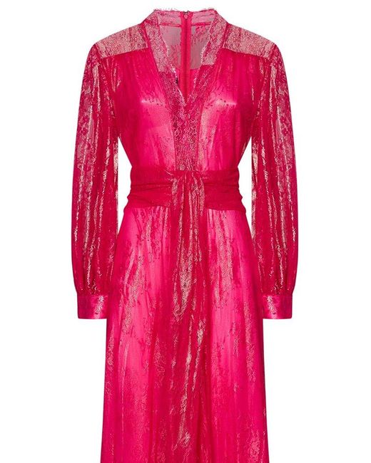 Pinko Pink Long-sleeved Midi Laced Dress