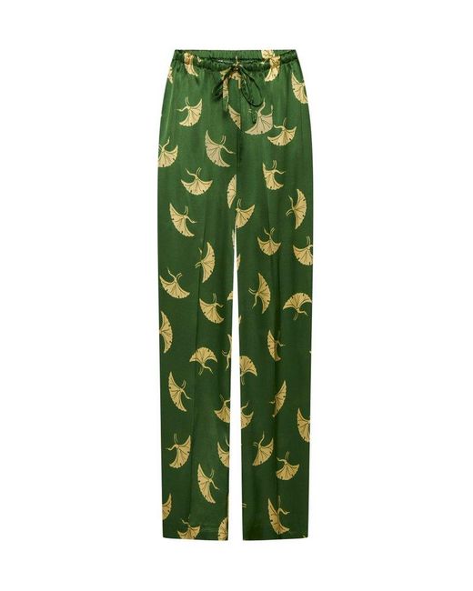 Dries Van Noten Green Print Silk Trousers
